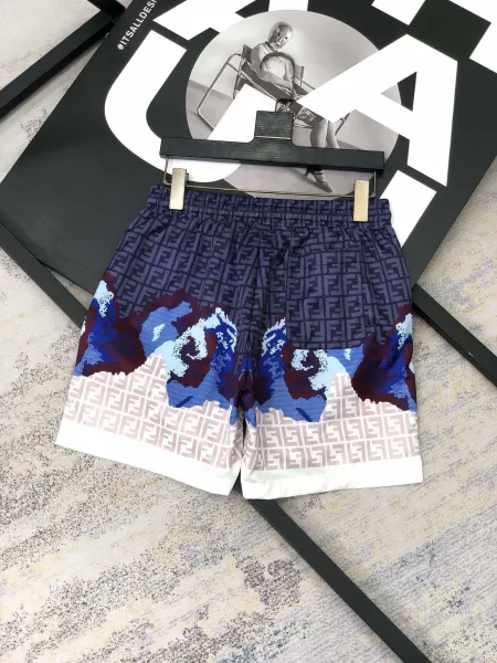 Fendi FF Logo Print Wave Motif Shorts Multicolor - 11