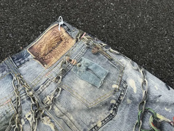 Acne Studios Distressed Chain-Embellished Wide-Leg Jeans Blue - 12