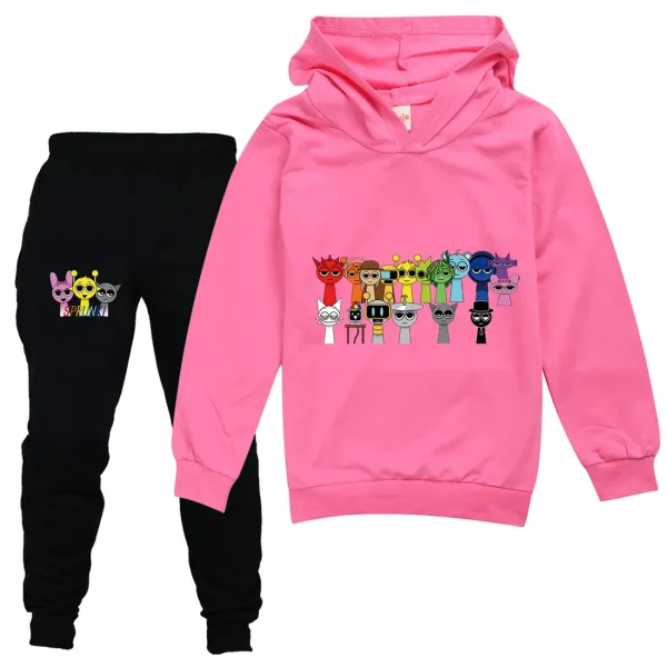 Design Sprunki Character Print Hoodie and Sweatpants Set Red / Black - 9