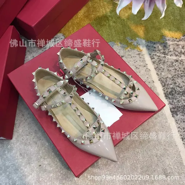 Valentino Rockstud Flat White Leather Pointed-Toe Mary Jane Shoes Loafers - 9
