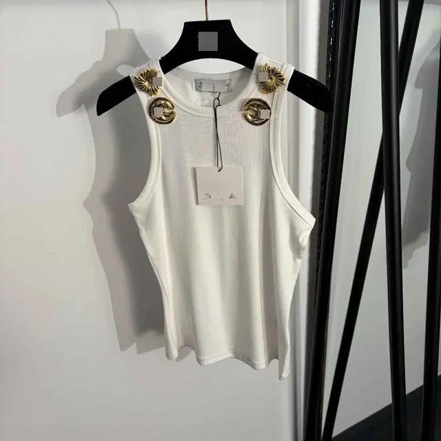 Unbranded Vests Ribbed Sleeveless Vest with Gold-Tone Shoulder Embellishments product detail image 2