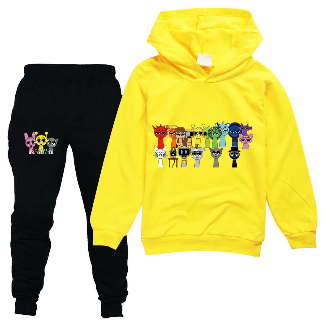 Design Sprunki Character Print Hoodie and Sweatpants Set Red / Black - 14