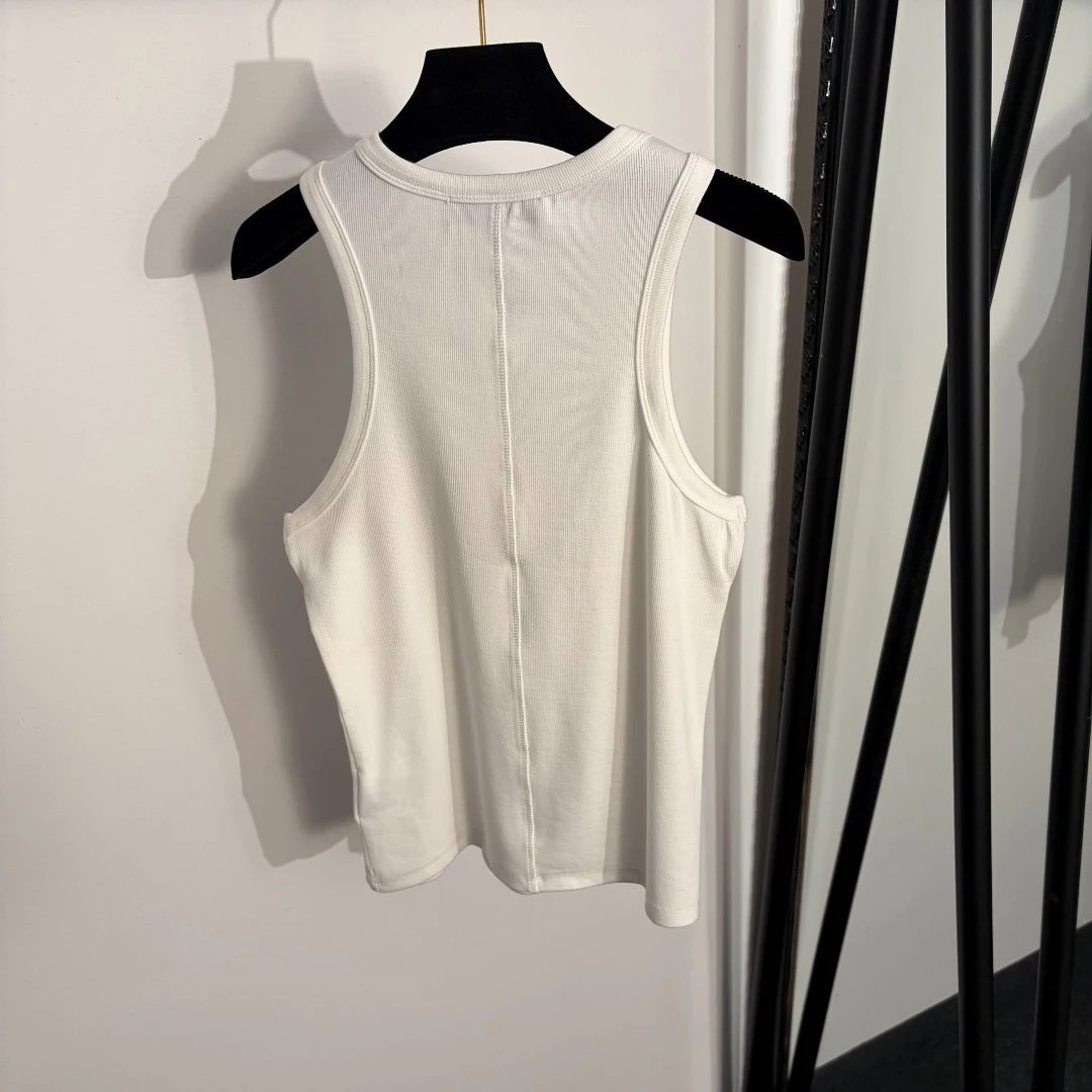 Unbranded Vests Ribbed Sleeveless Vest with Gold-Tone Shoulder Embellishments image 3