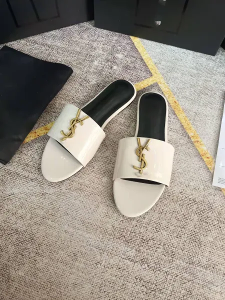 Saint Laurent Tribute Slide Black Croc-Embossed Leather Slippers - 12