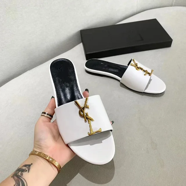 Saint Laurent Slippers Cassandre logo flat slide product detail image 3