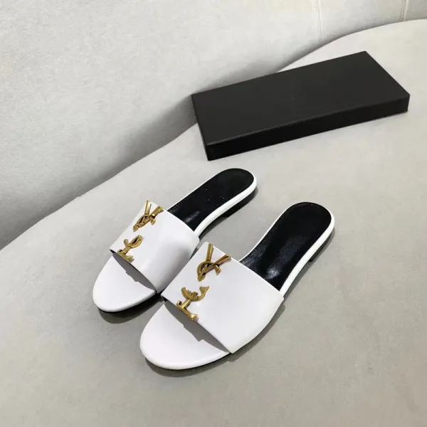 Saint Laurent YSL Monogram Croc-Embossed Slide Sandals Black Slippers - 9