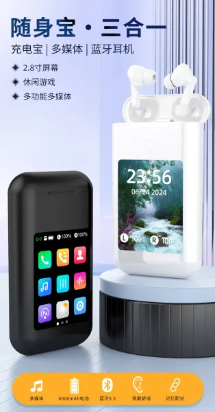 Design Smart TWS Earbuds with Display Case Black Earphones - 2