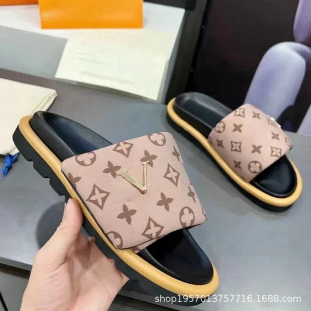 Unbranded Slippers Monogram-Print Slide with Metal Bar Detail product detail image 17