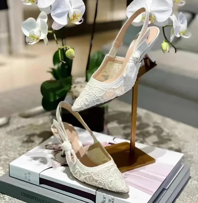 Christian Dior High Heels Lace Pointed-Toe Bow Slingback product detail image 7