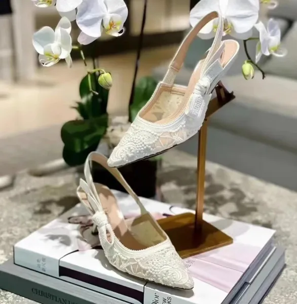 Dior J'Adior Lace Slingback Heels White - 8