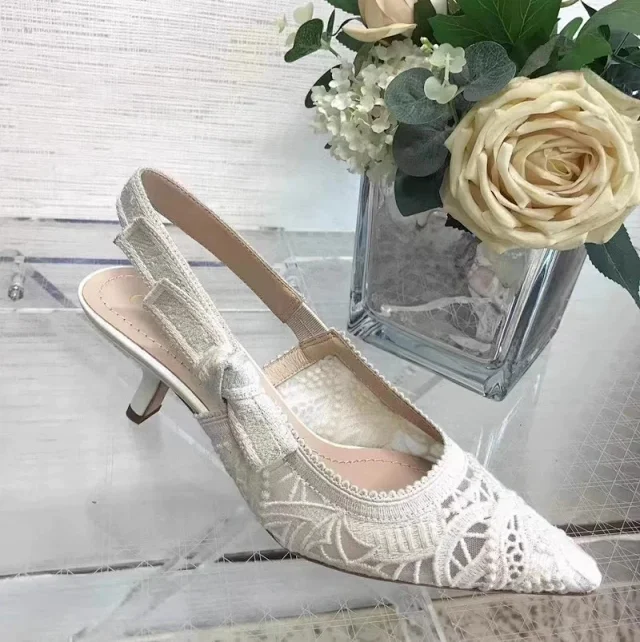 Christian Dior High Heels Lace Pointed-Toe Bow Slingback product detail image 11
