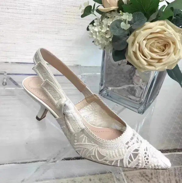 Dior J'Adior Lace Slingback Heels White - 12