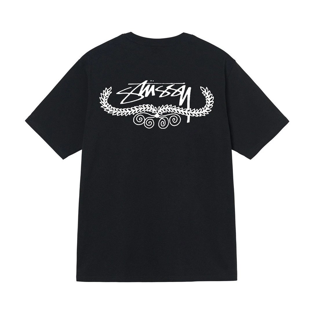 Stüssy T-Shirts Short-Sleeve Graphic Print T-Shirt — Black [Leaves]