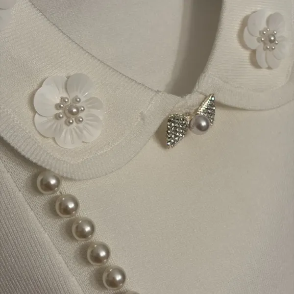 Design Pink Pearl-Embellished Collar Vest Top - 8