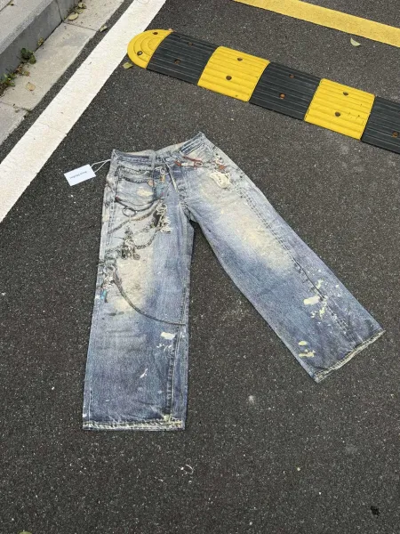 Acne Studios Distressed Chain-Embellished Wide-Leg Jeans Blue - 9