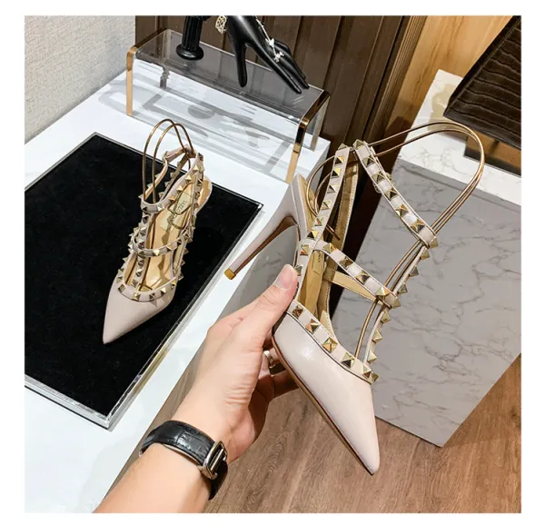 Valentino Rockstud Strappy Stiletto Heels White - 35
