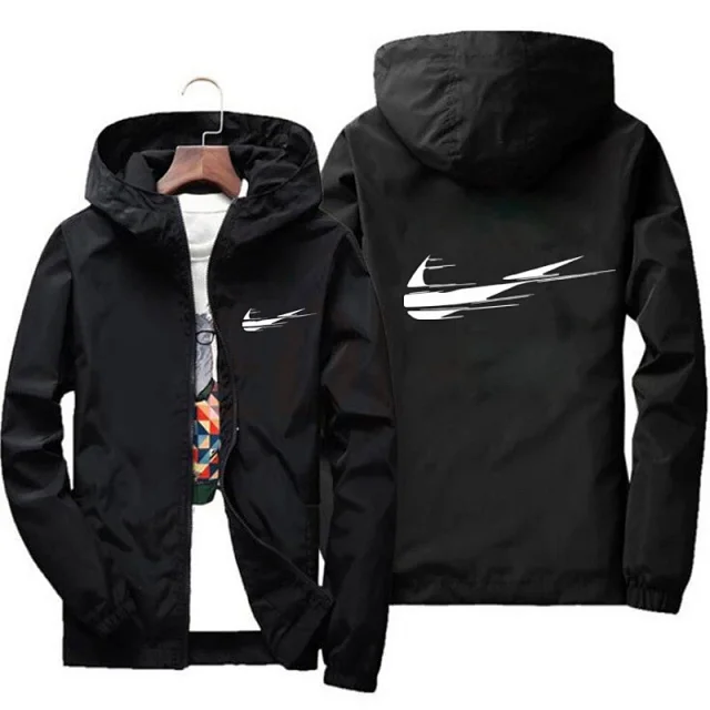 Unbranded Jackets Hooded zip-up windbreaker with abstract swoosh-style graphic product detail image 7