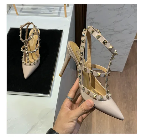 Valentino Rockstud Strappy Stiletto Heels White - 51