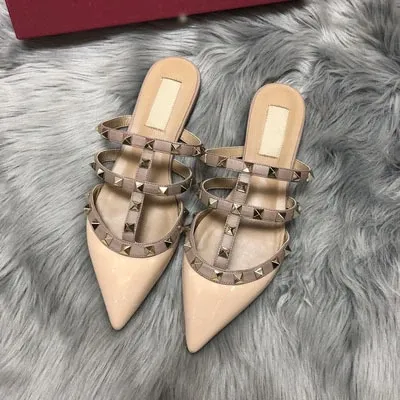 Valentino Rockstud Strappy Mule White Beige Sandals - 27