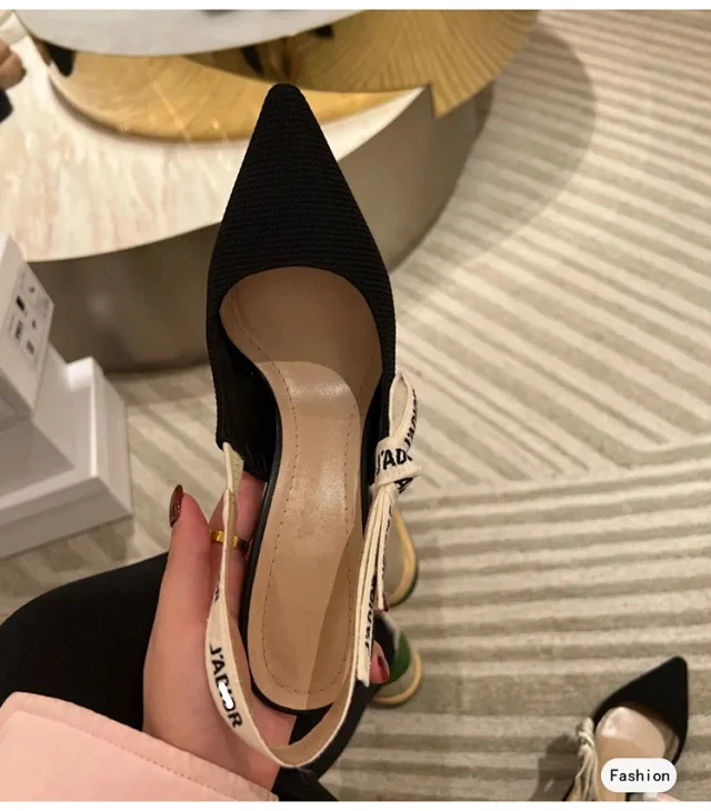 Dior High Heels Pointed-Toe Knit Slingback with Logo Strap product detail image 6