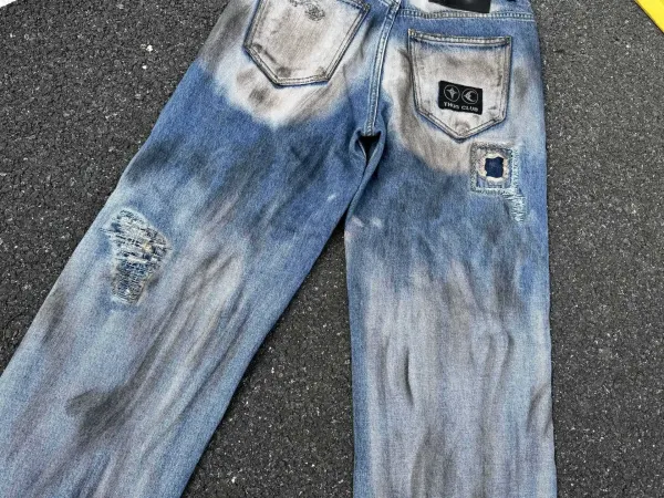 Design Distressed Wide-Leg Raw-Hem Jeans Blue - 17