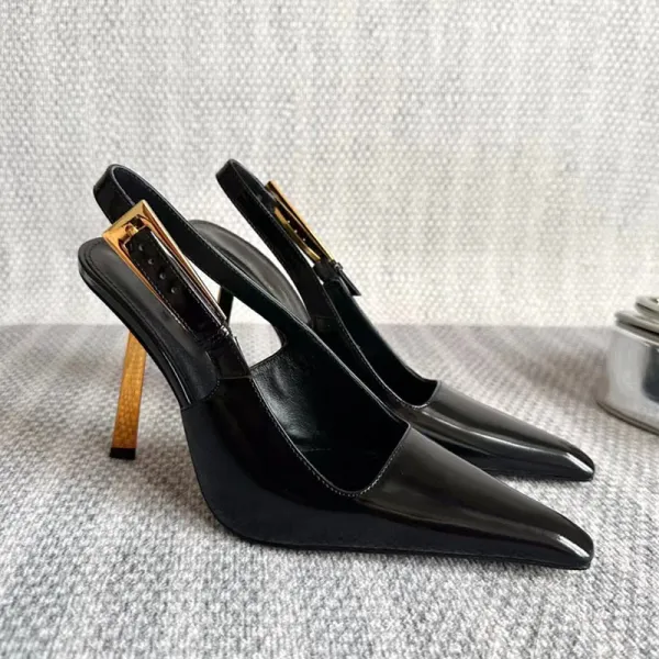Design Slingback Pointed-Toe Pumps Brown Leather Shoes Heels - 7