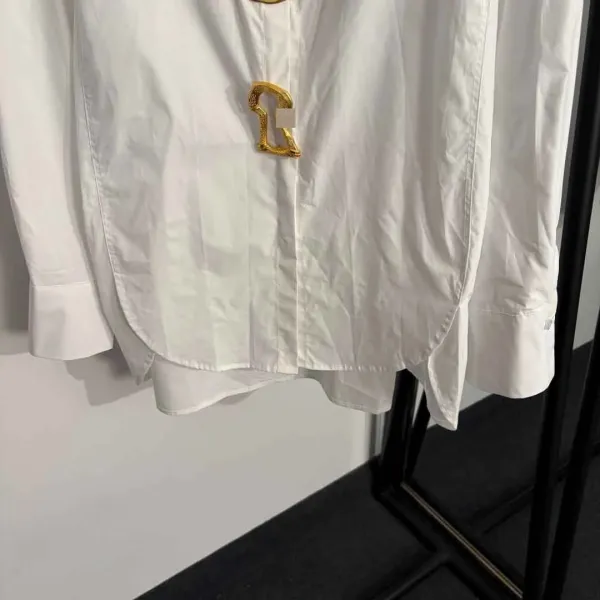 Design Asymmetrical Shirt with Gold Buckle Closure Black Shirt Tops Shirt - 7