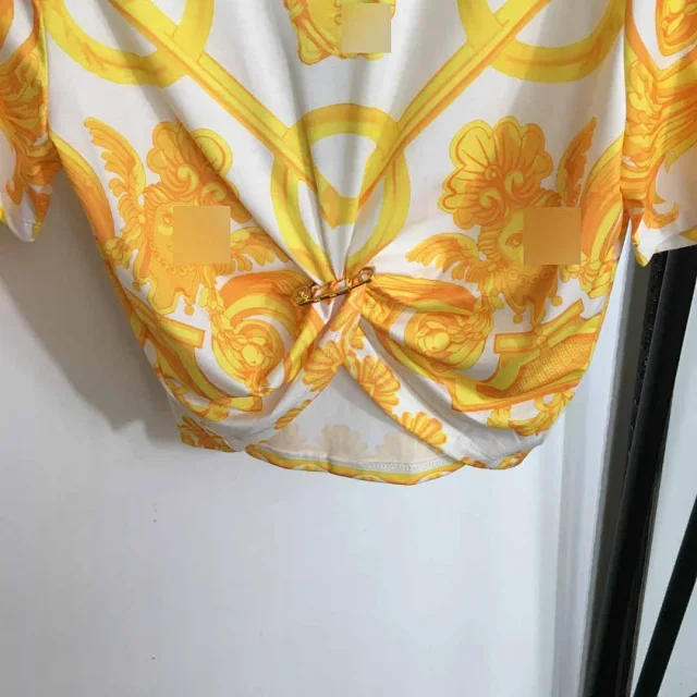 Unbranded T-Shirts Baroque Print Knot-Front Short-Sleeve T-Shirt product detail image 5
