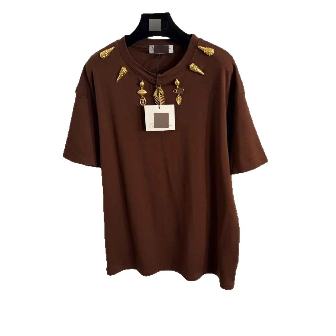 Unbranded T-Shirts Oversized T-Shirt with Gold Fishbone Pendant Embellishments image 5