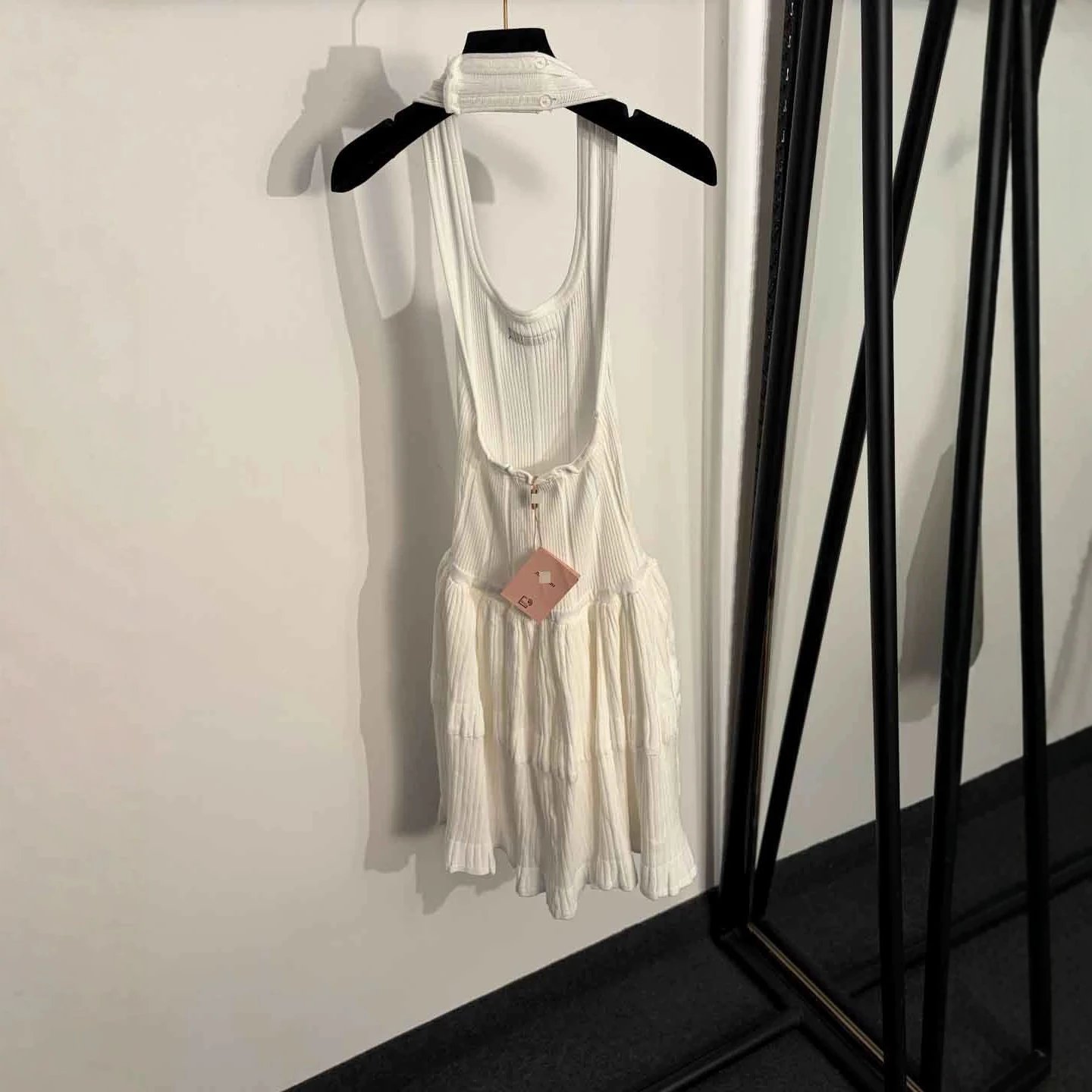 Miu Dresses Ribbed Knit Halter Backless Tiered Dress image 3