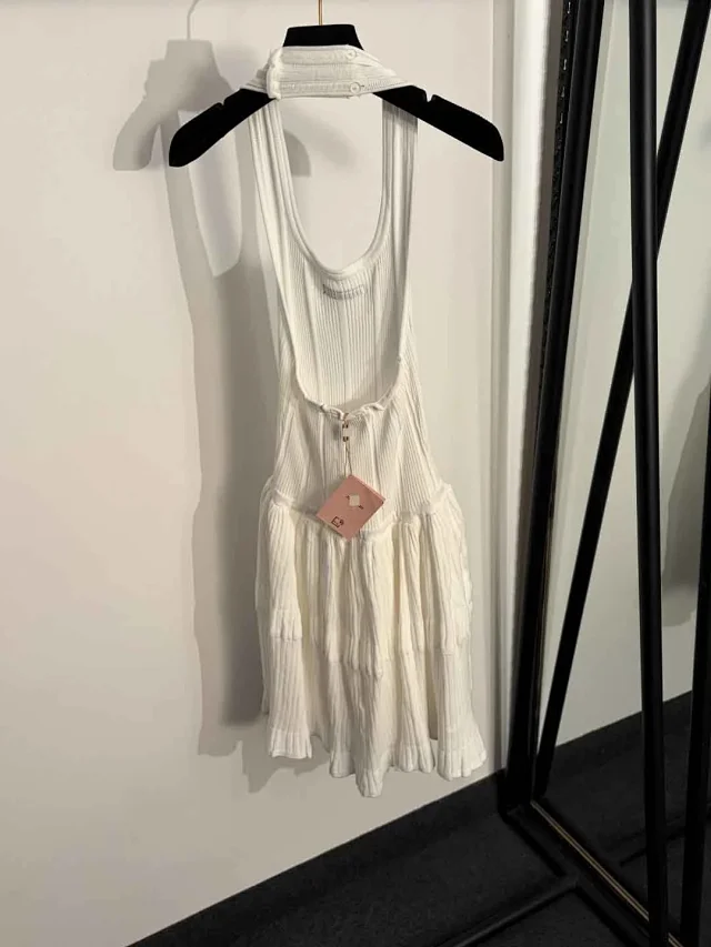 Miu Dresses Ribbed Knit Halter Backless Tiered Dress product detail image 3