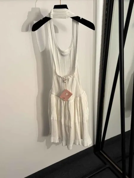 Off-White Ribbed Tiered Dress White - 5