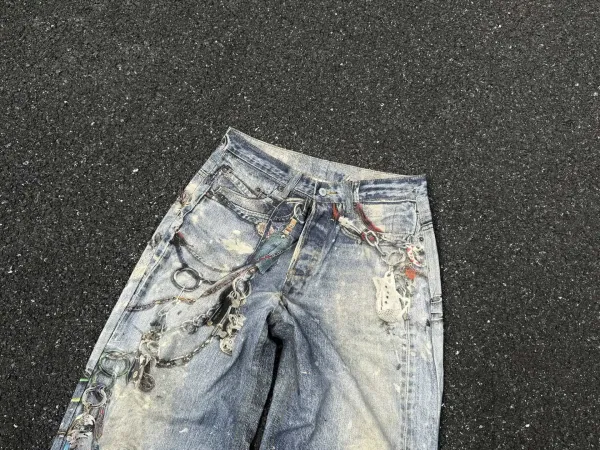 Acne Studios Distressed Chain-Embellished Wide-Leg Jeans Blue - 17