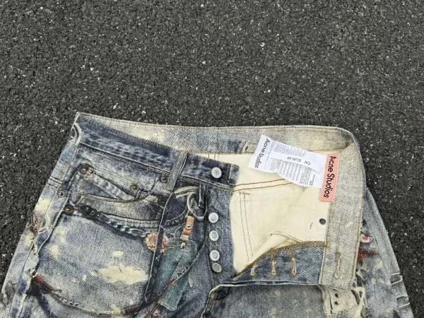 Acne Studios Distressed Chain-Embellished Wide-Leg Jeans Blue - 20