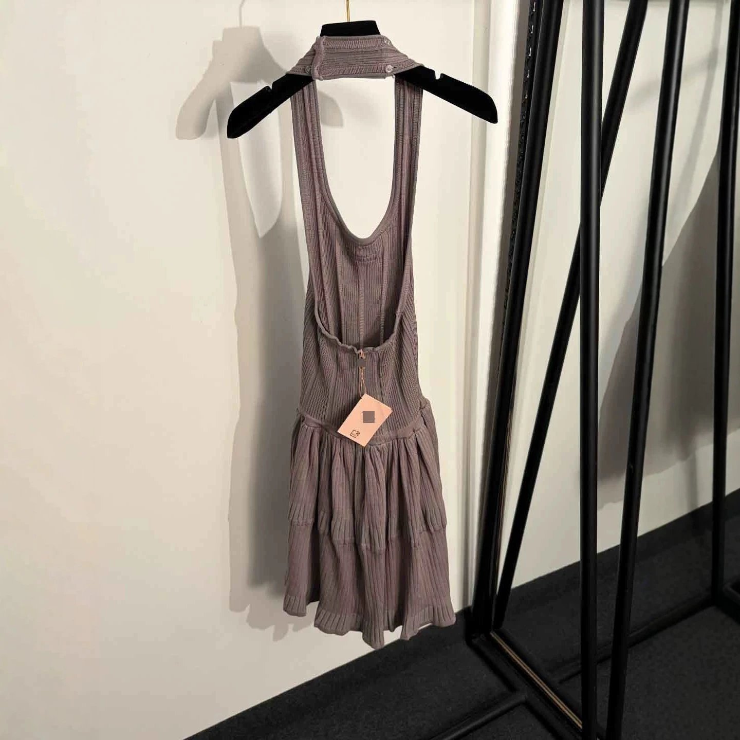 Miu Dresses Ribbed Knit Halter Backless Tiered Dress image 4