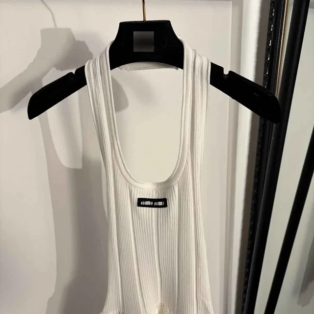 Miu Dresses Ribbed Knit Halter Backless Tiered Dress product detail image 4