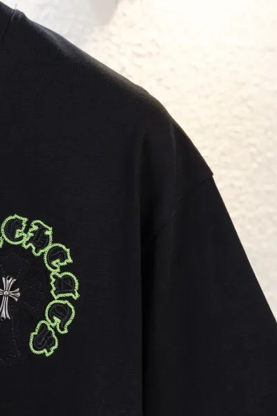 Chrome Hearts Circle Cross Black T-Shirt with Neon Green Embroidery - 10
