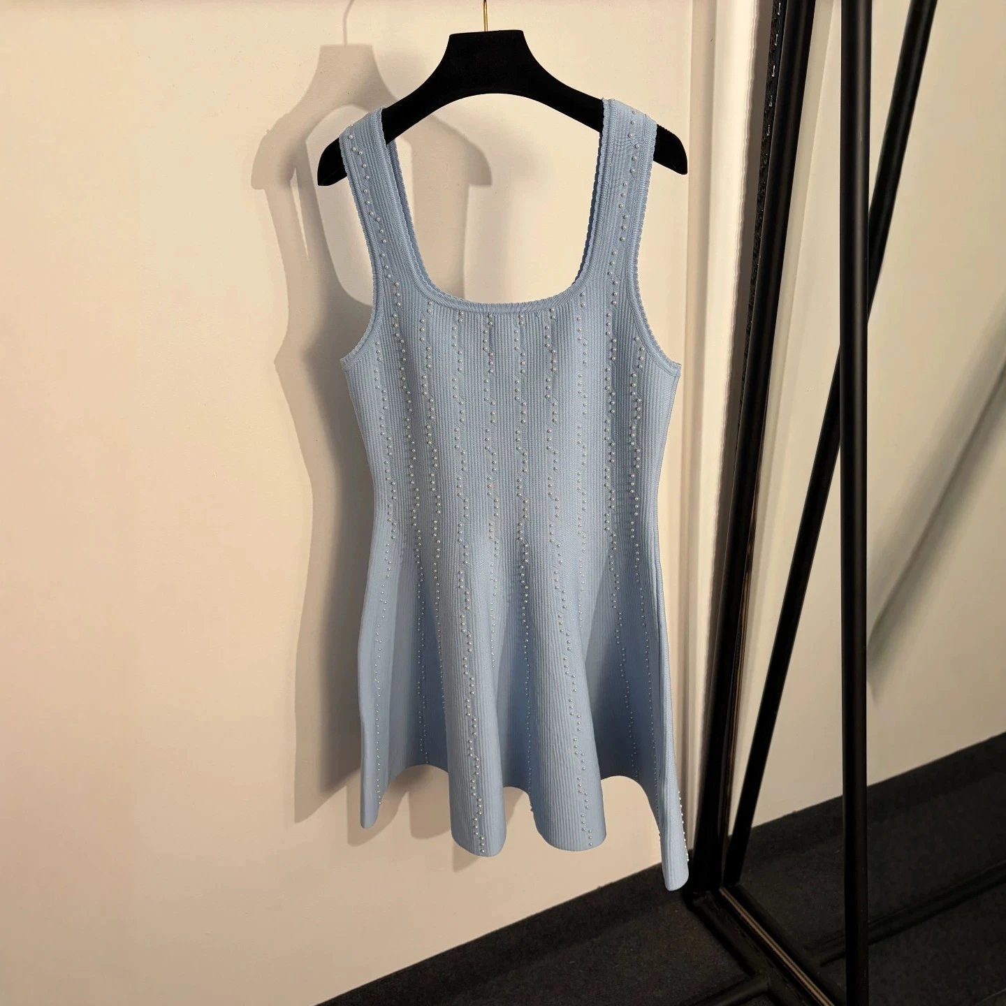 Unbranded Dresses Sleeveless Ribbed Knit Dress with Pearl Embellishments image 4