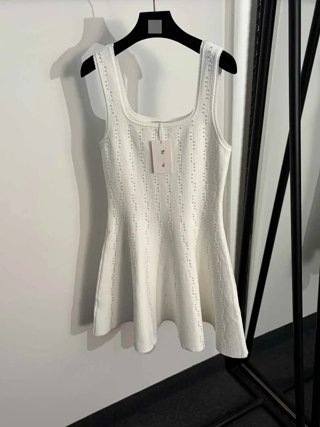Unbranded Dresses Sleeveless Ribbed Knit Dress with Pearl Embellishments product detail image 2