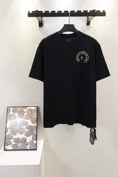 Chrome Hearts Circle Cross Black T-Shirt with Neon Green Embroidery - 4