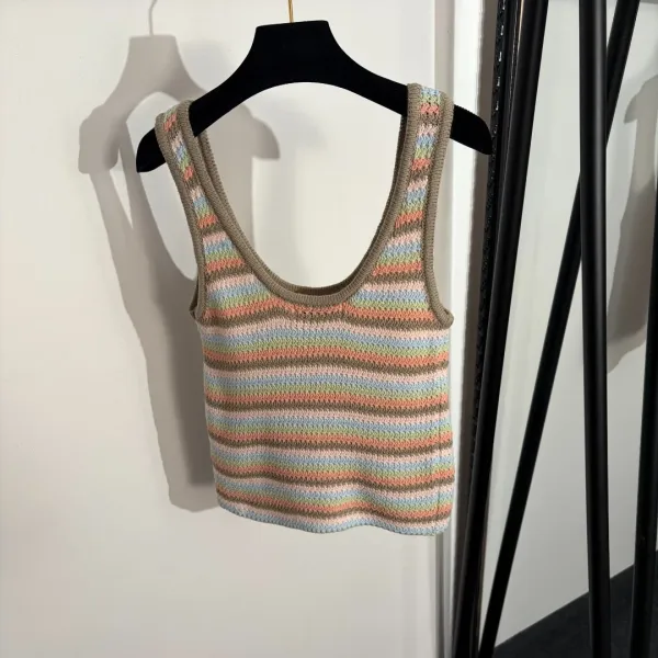 Design Crochet Stripe Tank Top and Shorts Set Multicolor - 6
