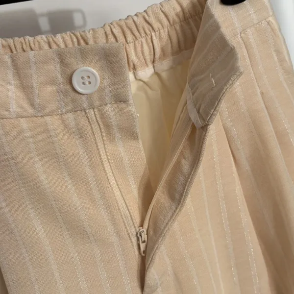 Design Short-Sleeve Shirt and Wide-Leg Pants Set Beige Linen-Blend Casual Set - 10