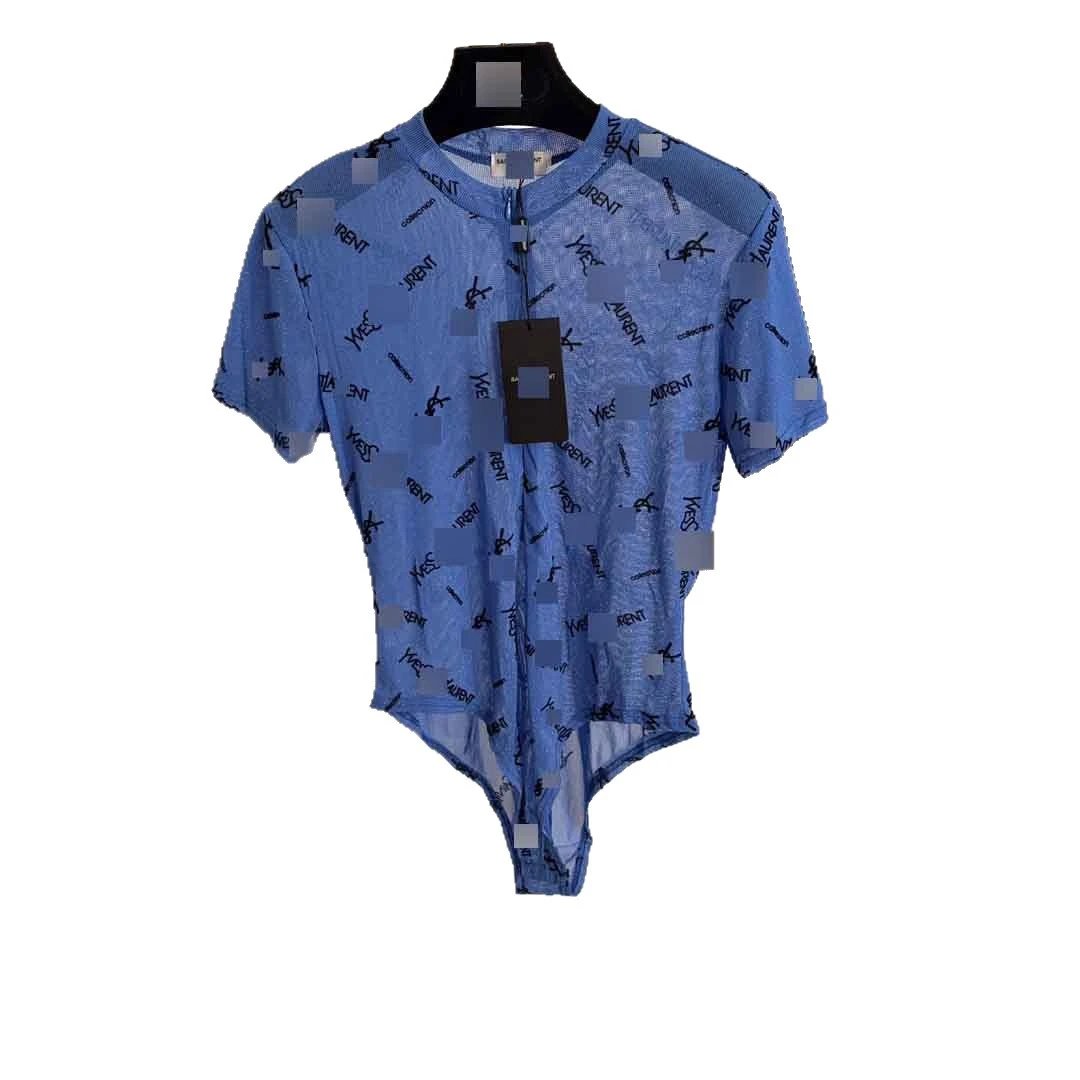 Saint Laurent Underwear Sheer mesh short-sleeve zip-front monogram bodysuit image 5