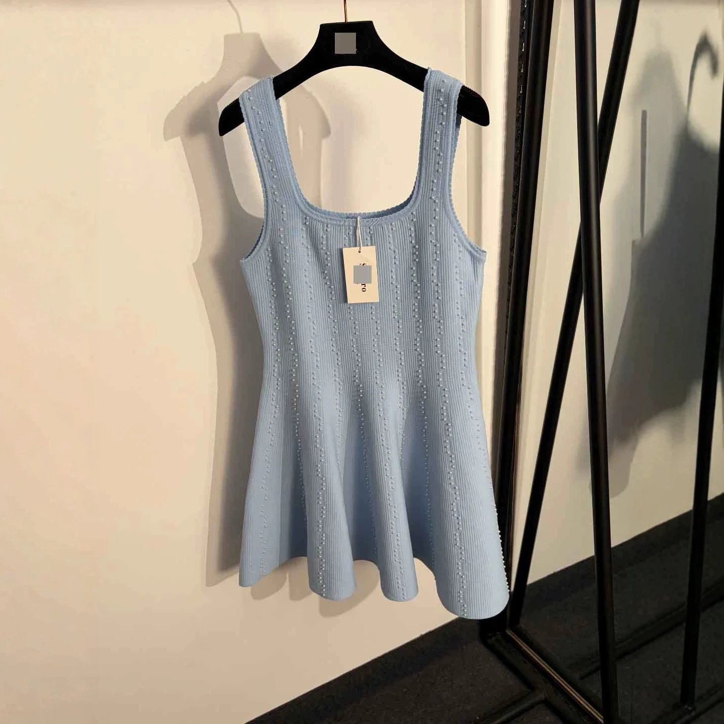 Unbranded Dresses Sleeveless Ribbed Knit Dress with Pearl Embellishments image 3