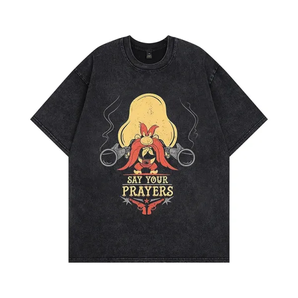 Design Graphic Print Acid Wash Black T-Shirt - 8