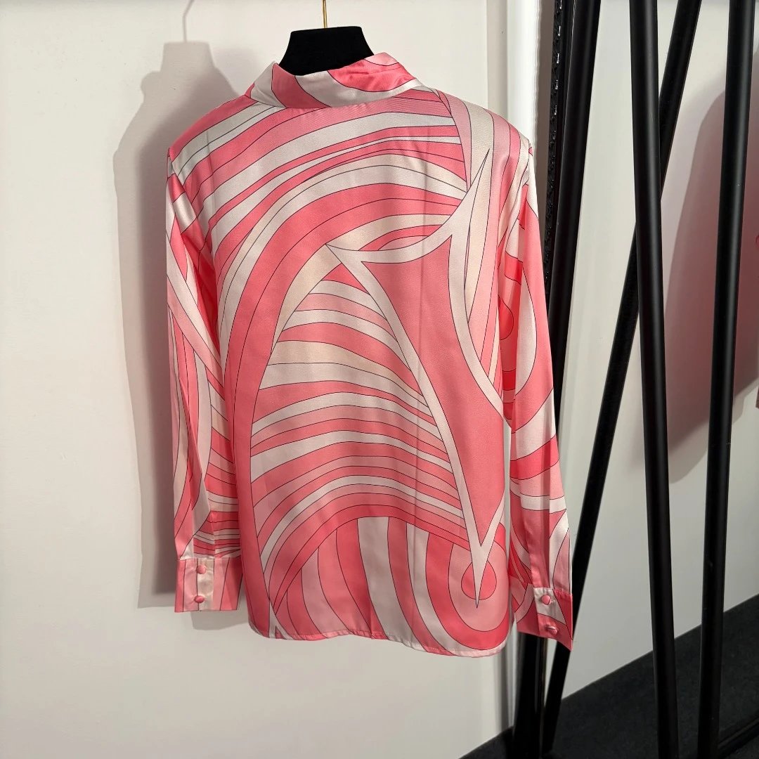Prada Silk Shirt and Skirt Set Blue Abstract Print - 6