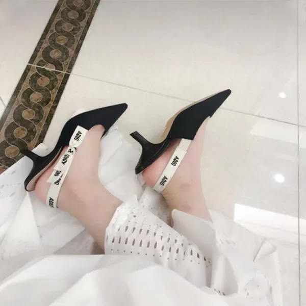 Dior Slingback Heels Black Textured Fabric with Oblique Logo Strap - 15