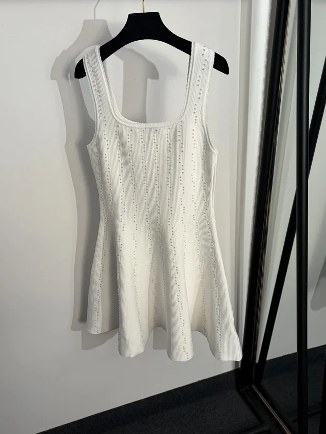 Unbranded Dresses Sleeveless Ribbed Knit Dress with Pearl Embellishments product detail image 3