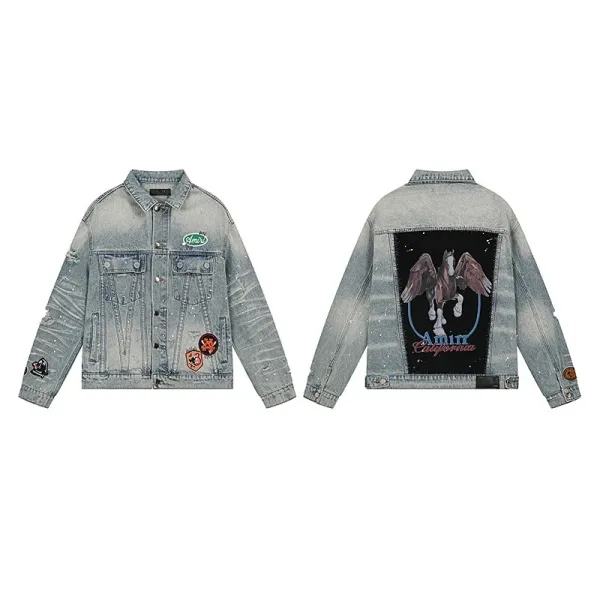 Amiri Distressed Patchwork Denim Jacket Light Wash - 18