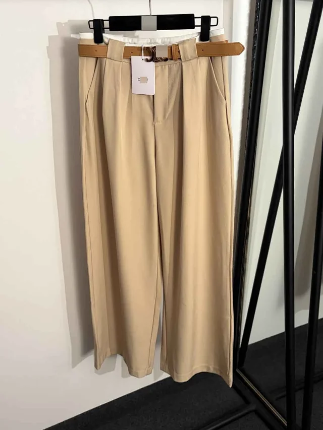 Unbranded Trousers High-Waist Wide-Leg with Belt product detail image 2